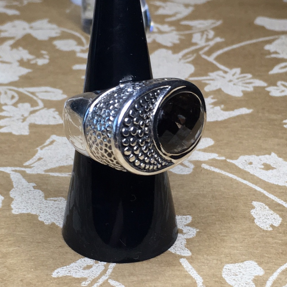 SALE Fantastic and Unusual 925 Sterling Silver and Smokey Quartz Gemstone Ring - Picture 2 of 10
